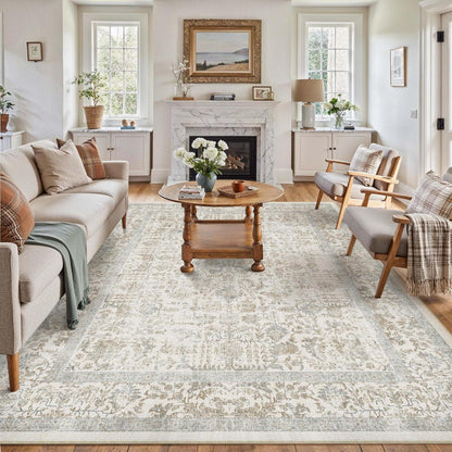Vintage Teppich Taupe 240x300cm Waschbar Wohnzimmer Teppich