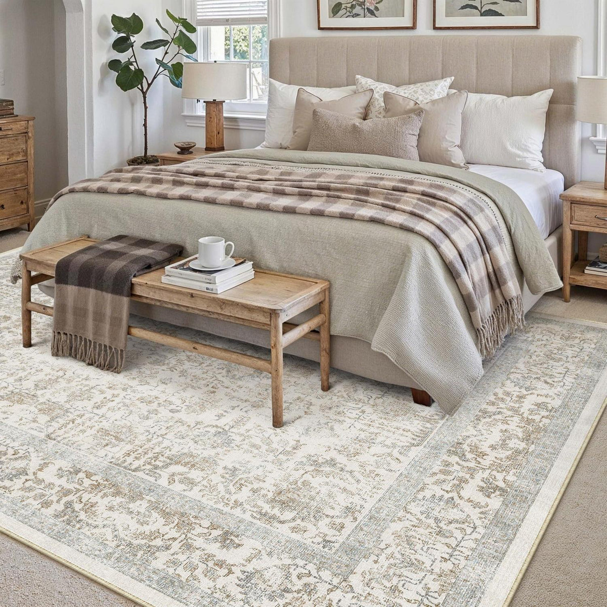 Vintage Teppich Taupe 240x300cm Waschbar Wohnzimmer Teppich