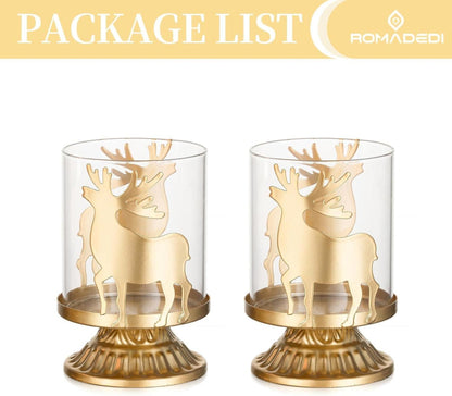 Goldener Rentier Kerzenständer Set für Weihnachtsdeko 2er Set