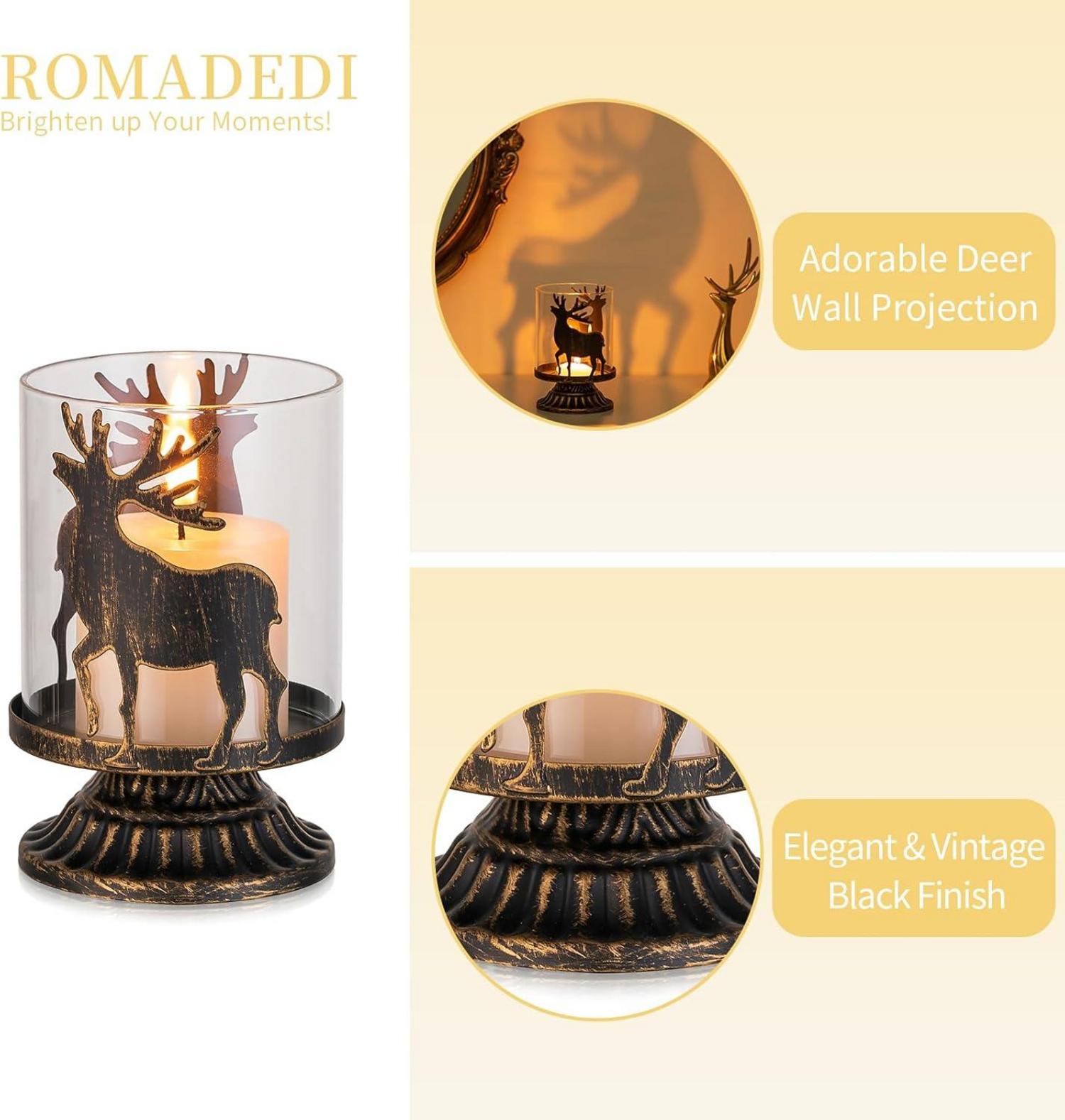 Romadedi Rentier Hirsch Windlicht 2er Set für Weihnachtsdeko