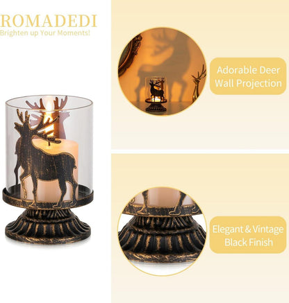 Romadedi Rentier Hirsch Windlicht 2er Set für Weihnachtsdeko