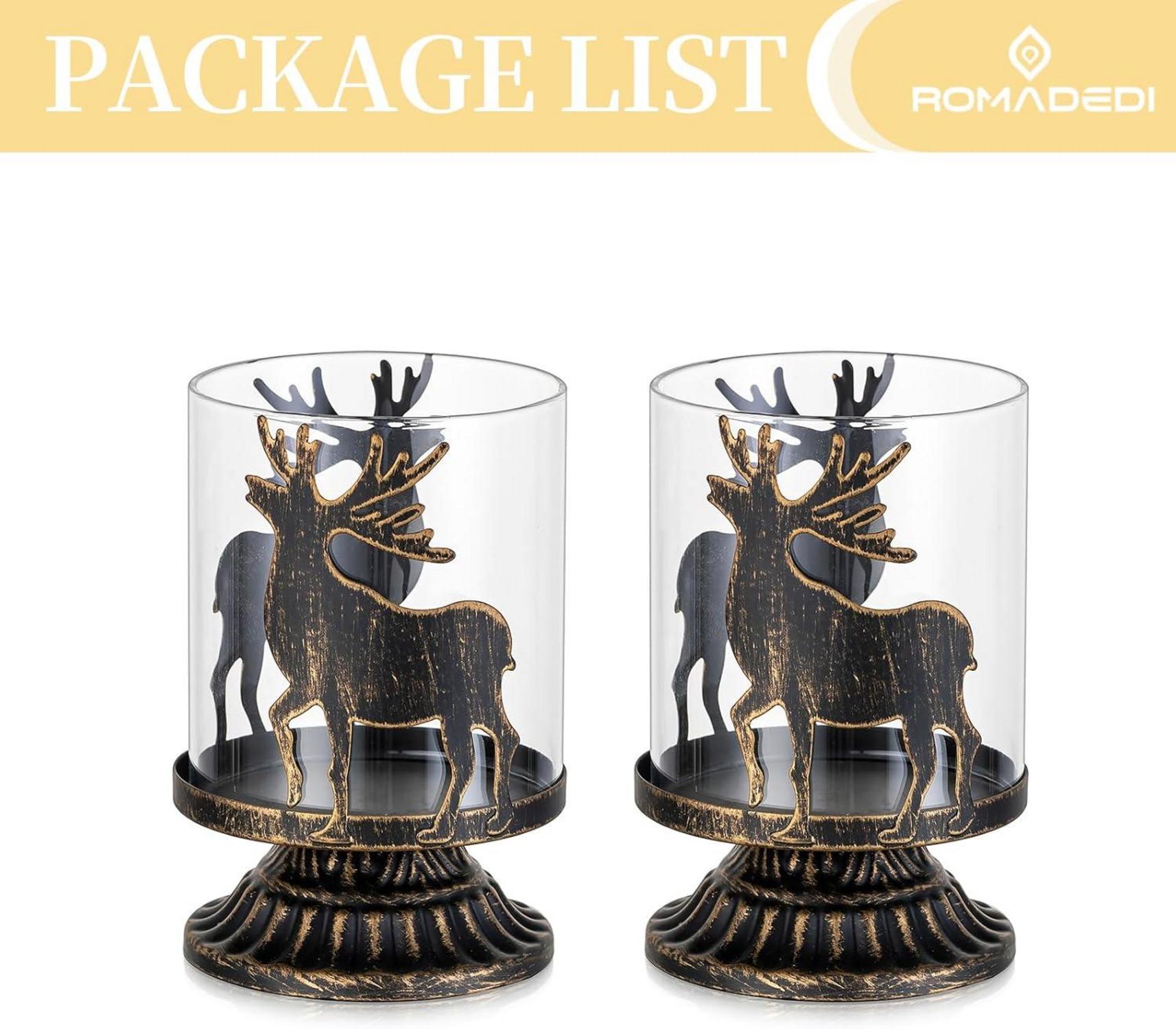 Romadedi Hirsch Windlicht Rentier 2er Set Weihnachtsdeko Schwarz