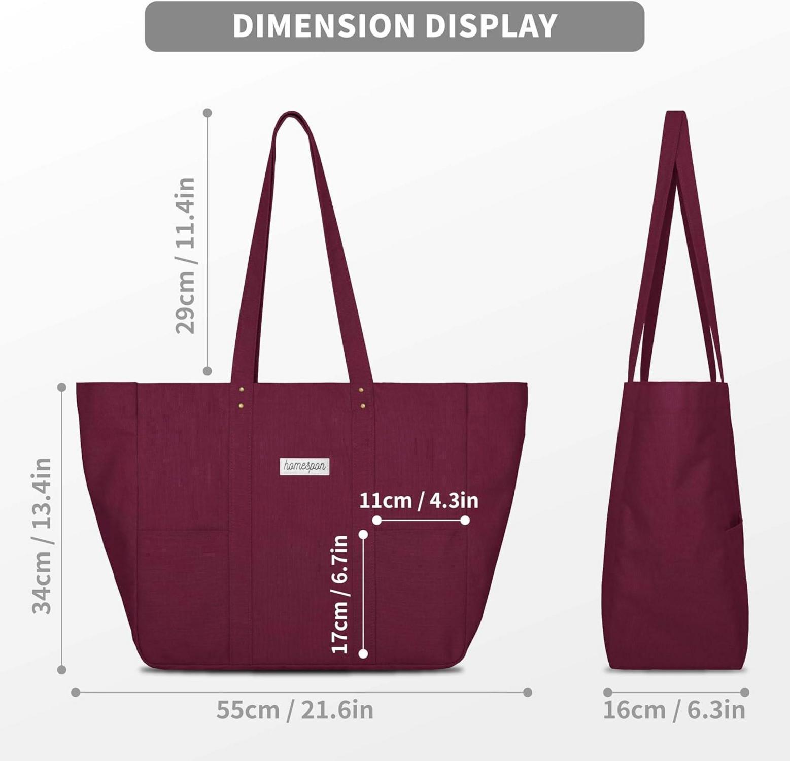 Canvas Tote Bag Damen Handtasche Shopper Umhängetasche Laptop Fach