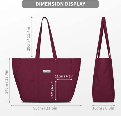 Canvas Tote Bag Damen Handtasche Shopper Umhängetasche Laptop Fach