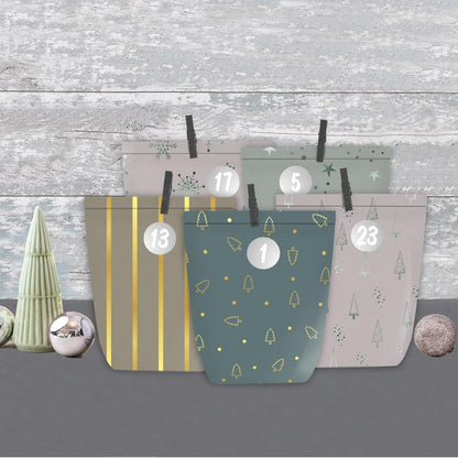 Adventskalender Weihnachtstüten Befüllen 24 DIY Grün Gold Füllen