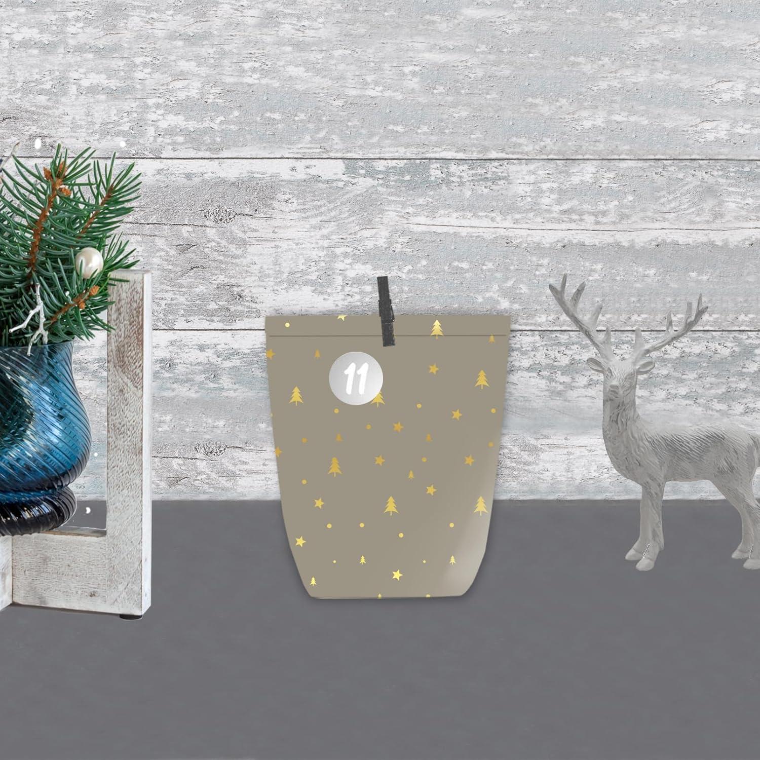 Adventskalendertüten 24-teiliger Weihnachtskalender DIY grün golden