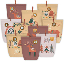 DIY Adventskalender zum Befüllen Kraftpapiertüten Set 1-24 Sticker