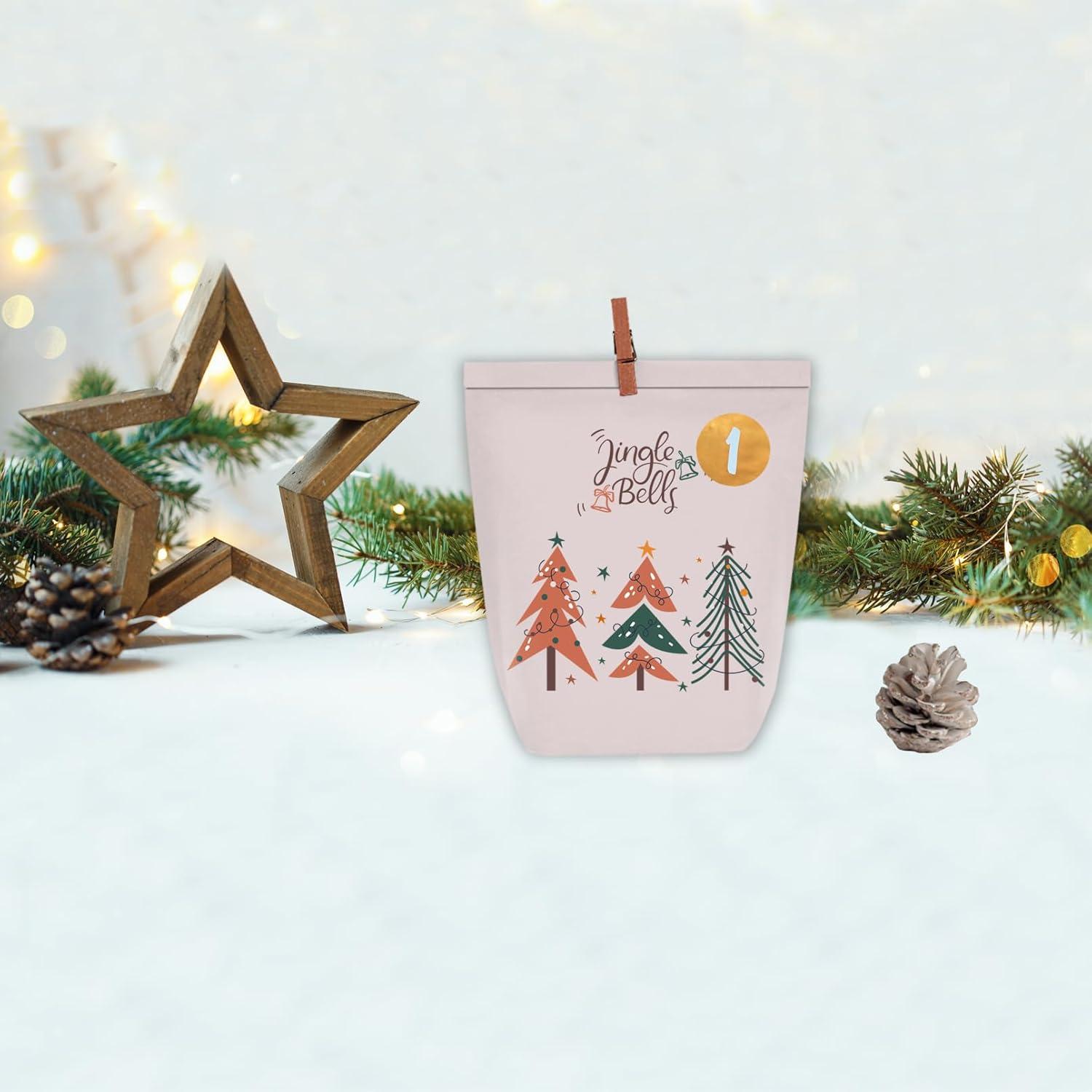 DIY Adventskalender zum Befüllen Kraftpapiertüten Set 1-24 Sticker