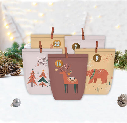 DIY Adventskalender Set 24 Kraftpapiertüten Holzklammern Aufkleber