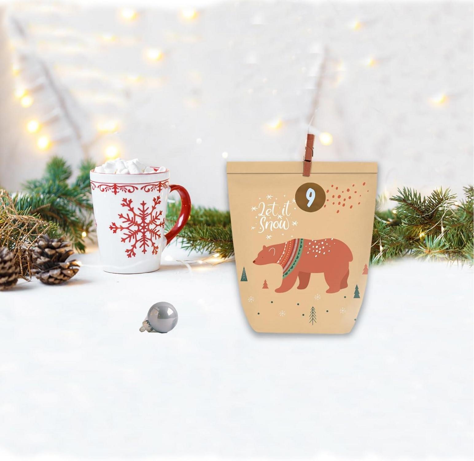 Adventskalender zum Befüllen DIY 24 Weihnachtstüten Braun