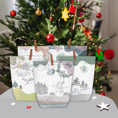 Adventskalender Tüten zum Basteln und Befüllen 24 Weihnachtstüten Grün