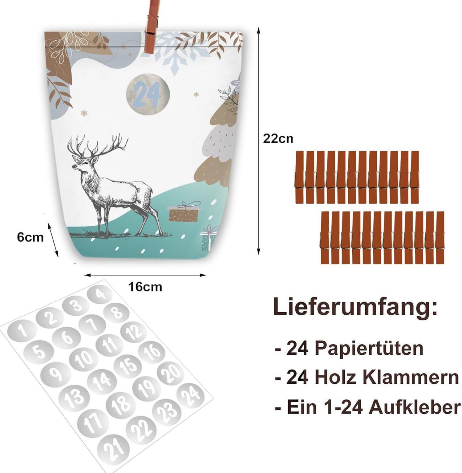 Adventskalender Tüten zum Basteln und Befüllen 24 Weihnachtstüten Grün