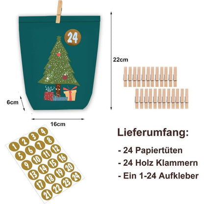 Adventskalender zum Selbst Befüllen 24 Adventstüten mit