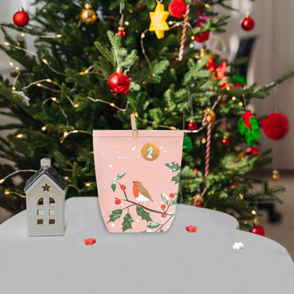 Adventskalender Papiertüten mit Aufkleberzahlen, 24 bunt grün/rosa zum