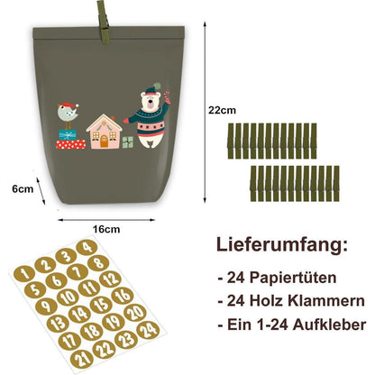 Adventskalender DIY 24 Papiertüten Zahlen-Sticker