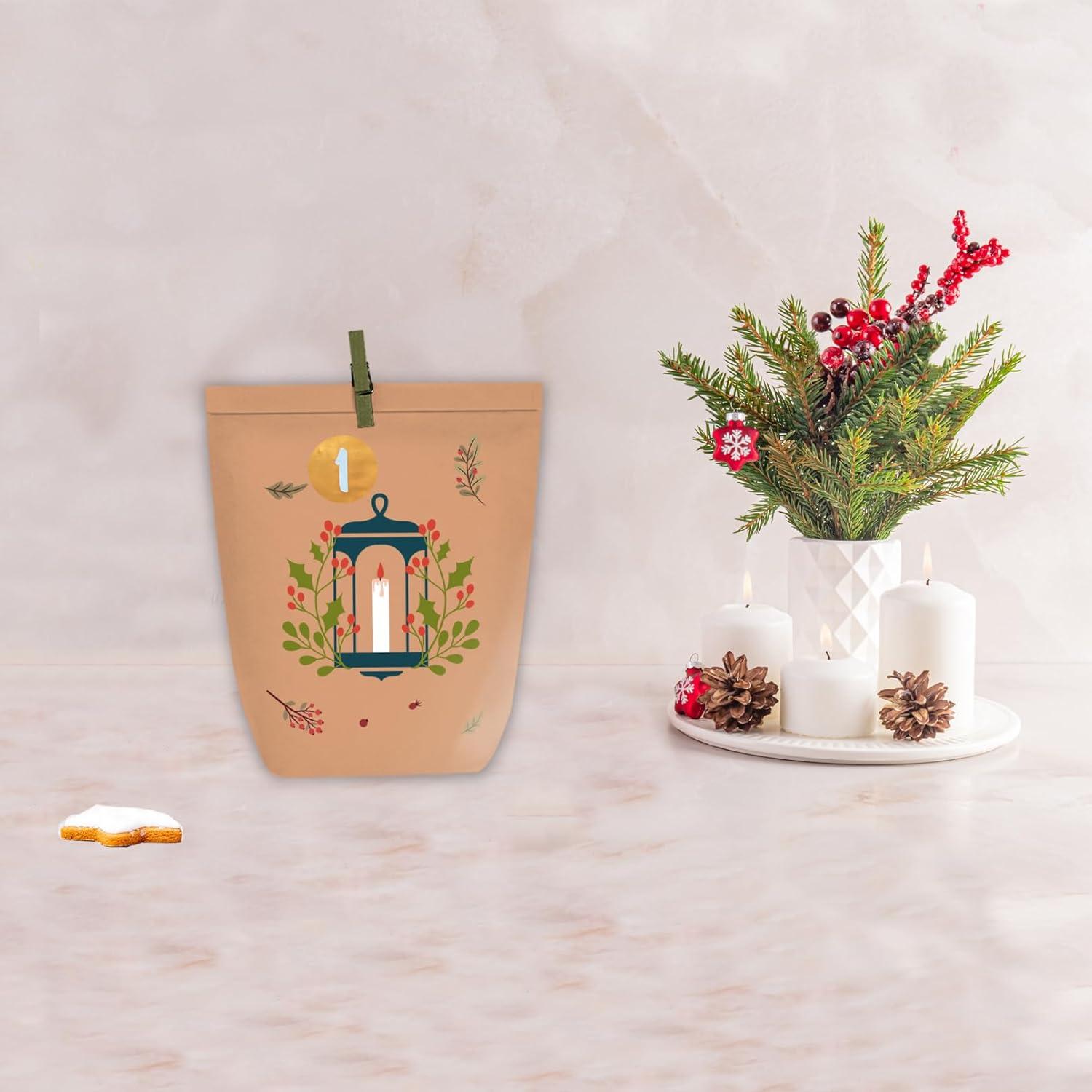 Adventskalender zum Befüllen 24 Kraftpapiertüten Zahlen-Sticker