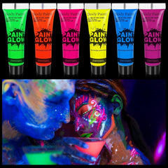 UV Bodypainting Neon Schminkfarben 6er Set für Halloween & Karneval