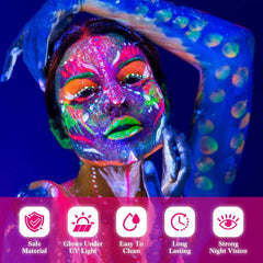 UV Bodypainting Neon Farben Set, Schwarzlicht Schminke für