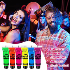 UV Bodypainting Neon Schminkfarben 6er Set für Halloween & Karneval