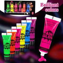 6er Neon UV Bodypainting Schminke Set - Schwarzlicht Schminkfarben für Halloween, Karneval, Make-up