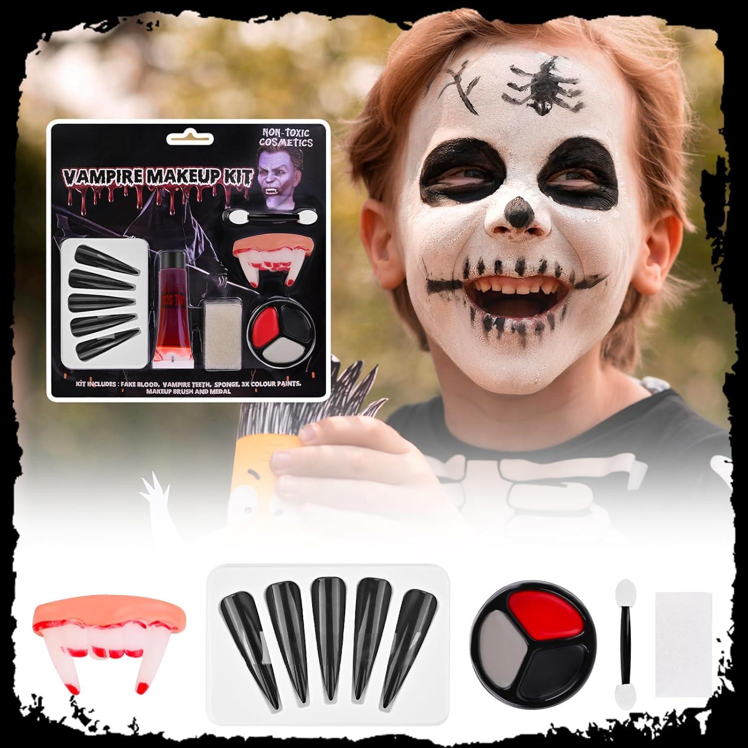 Halloween Makeup Set Schwarz Grau Rot Körperfarbe Kunstblut