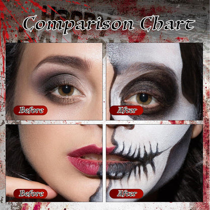 Halloween Makeup Set Schwarz Grau Rot Kunstblut Vampirgebiss