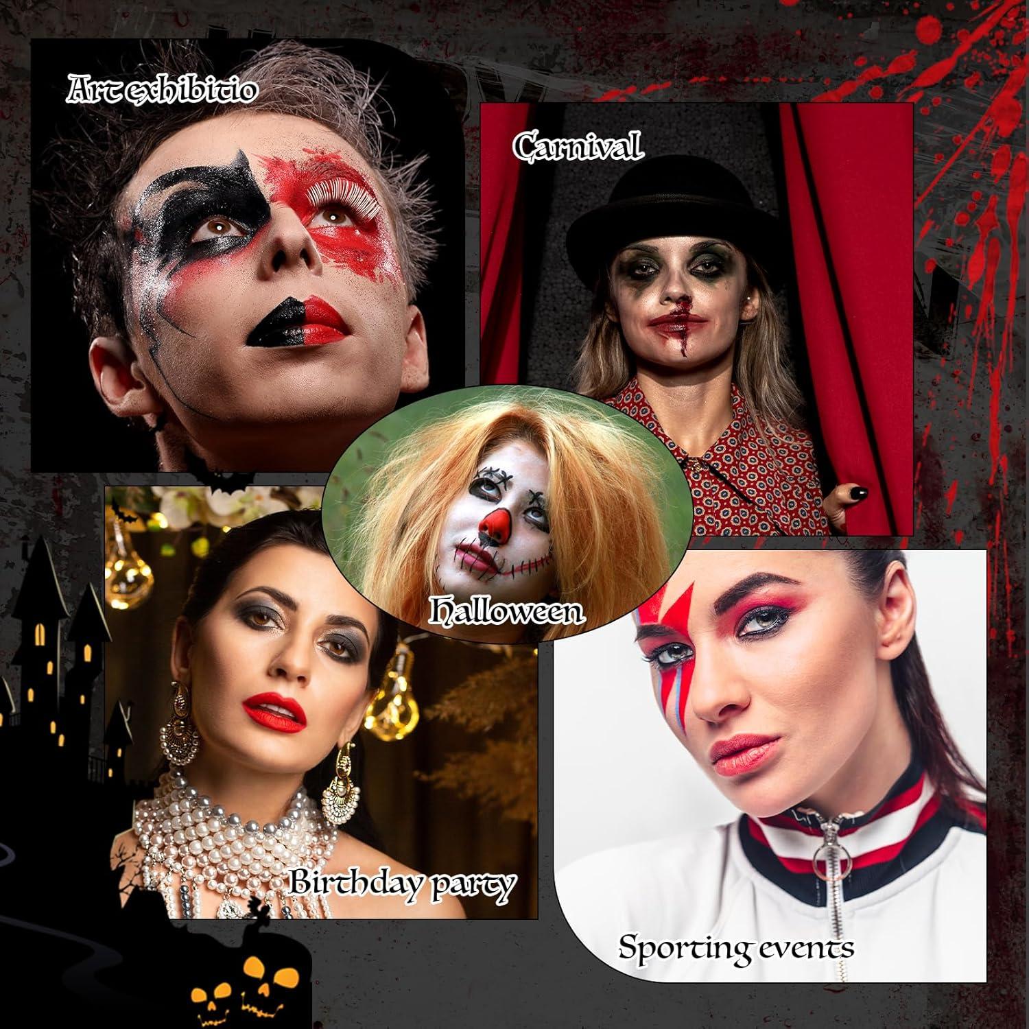 Halloween SFX Make-up Set Schwarz Grau Rot Kunstblut Vampirgebiss