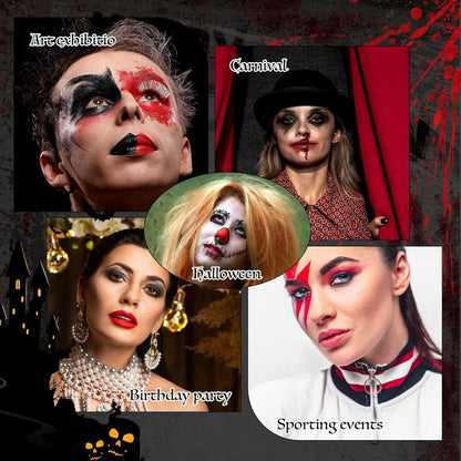Halloween SFX Make-up Set Schwarz Grau Rot Kunstblut Vampirgebiss