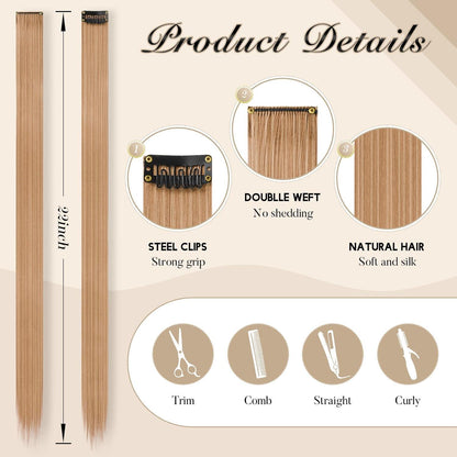 Farbenfrohe Haarverlängerung Braun Blond Clip-In 55cm