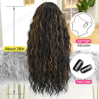 Schwarze Lange Perücke mit Braunen Highlights für Schwarze Frauen Hitzebeständig
