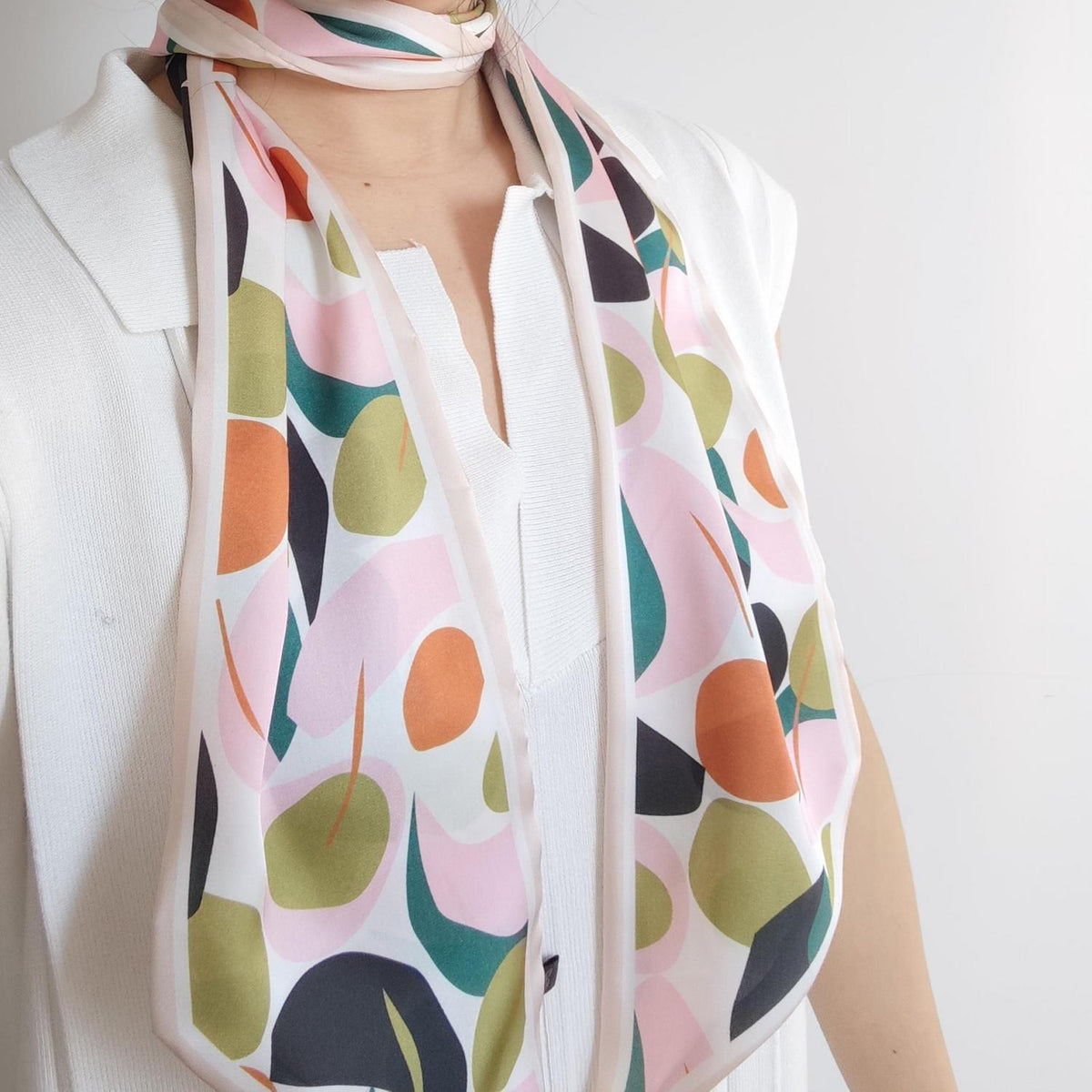 Seidenschal Pink Green Leaf 148cm Krawatte Blazer Mantel Kleid