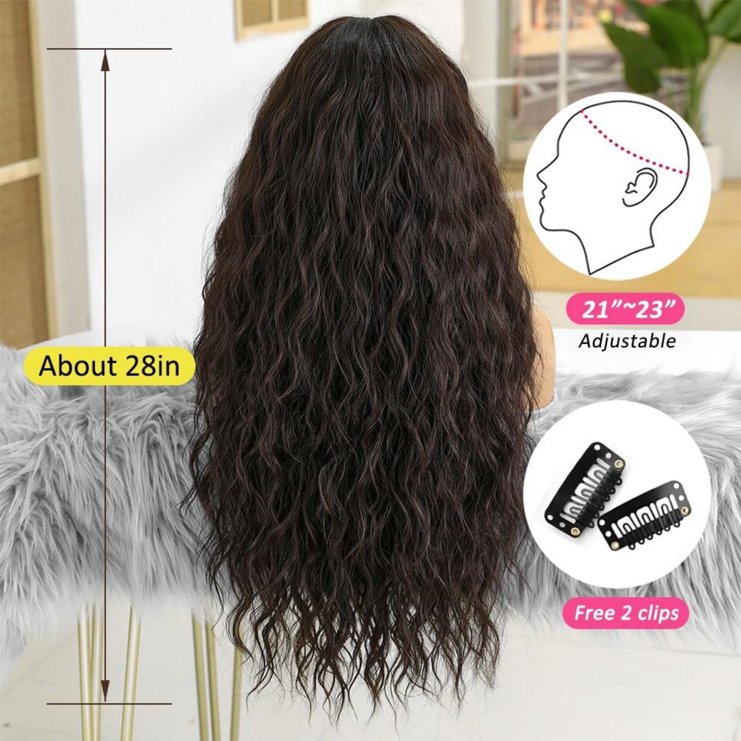 Lange Dunkelbraune Gewellte Synthetische Perücke für Frauen Hitzebeständig Party Cosplay Haar
