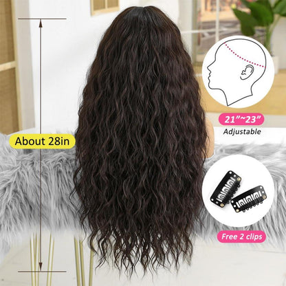 Lange Dunkelbraune Gewellte Synthetische Perücke für Frauen Hitzebeständig Party Cosplay Haar