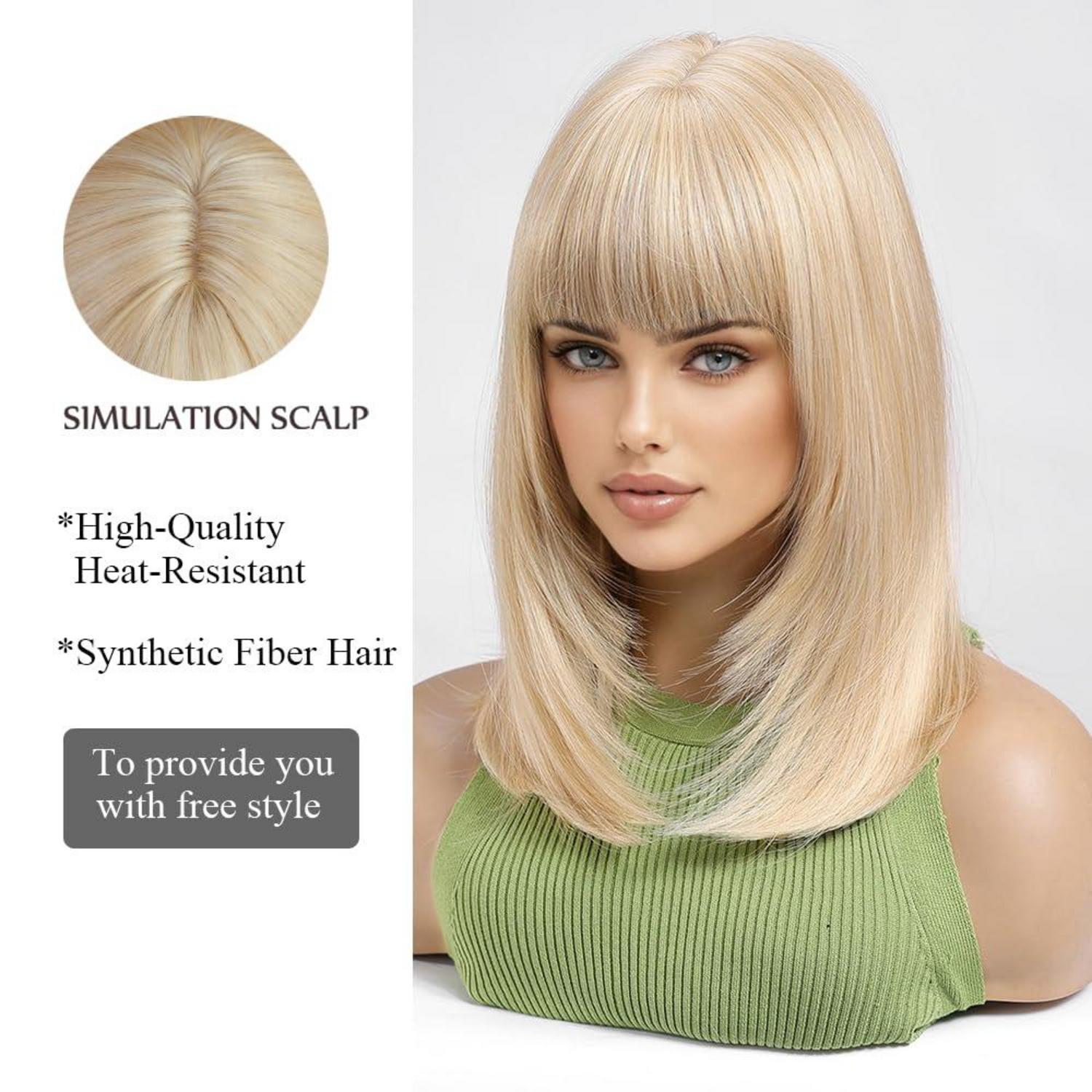 Blonde Bob Perücke mit Pony für Frauen - Synthetisches Haar