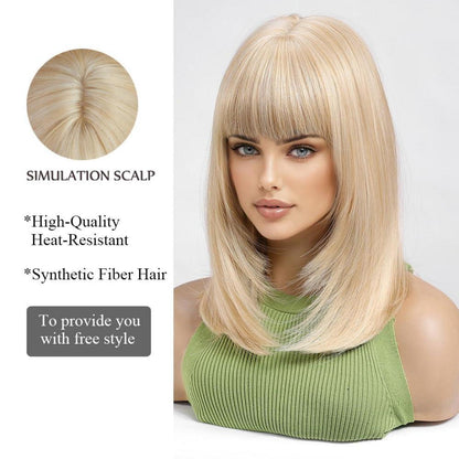 Blonde Bob Perücke mit Pony für Frauen - Synthetisches Haar