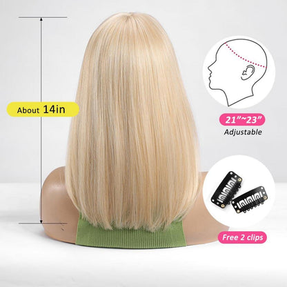 OUFEI Blonde Kurze Gerade Bob Perücke mit Pony für Frauen Cosplay Party Perücke