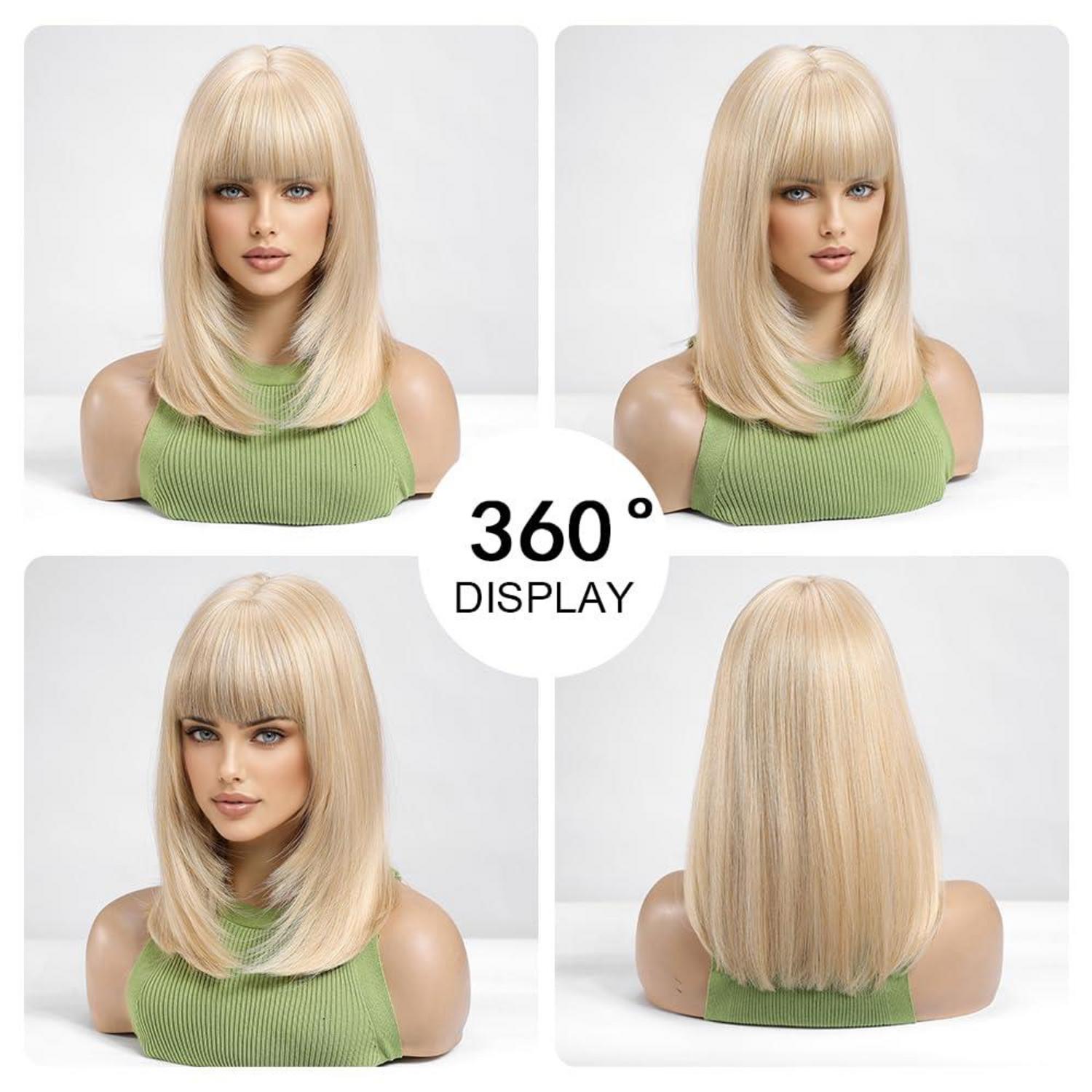 Synthetische Blonde Bob Perücke mit Pony für Frauen Cosplay Party