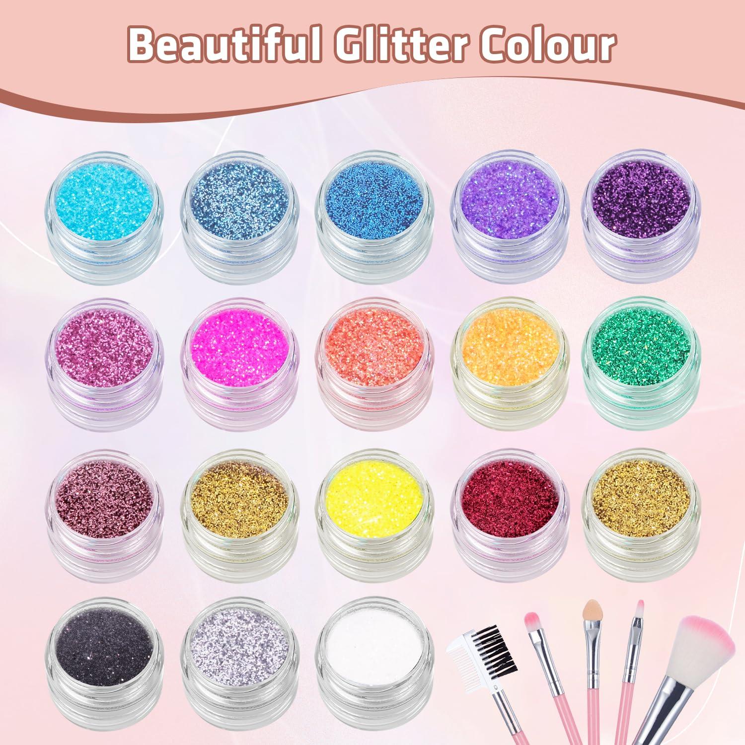 Glitzer Tattoo Set für Kinder mit 18 Farben und Schablonen