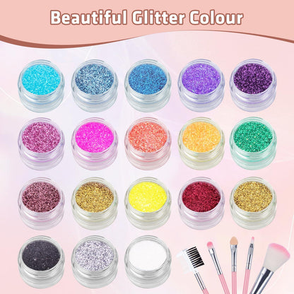 Glitzer Tattoo Set für Kinder mit 18 Farben und Schablonen