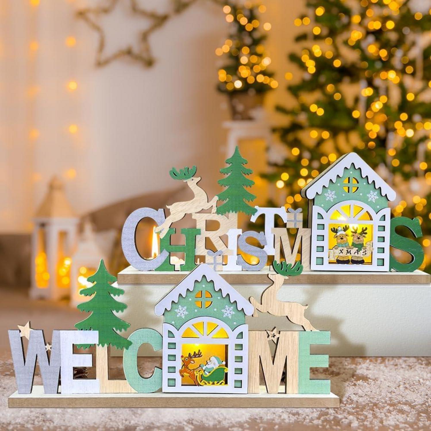 LED Weihnachtsdeko Holz Tischlampe Beleuchtet Weihnachten