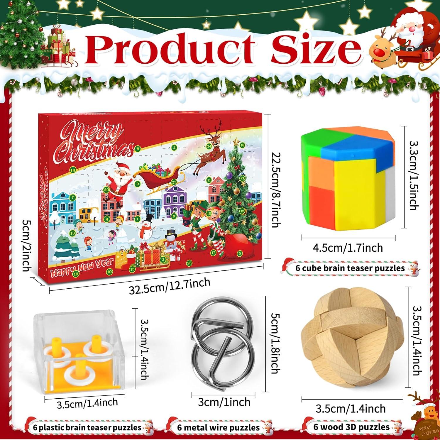 Adventskalender 2024 Kinder 3D Metall Holz Puzzle Weihnachtsgeschenke