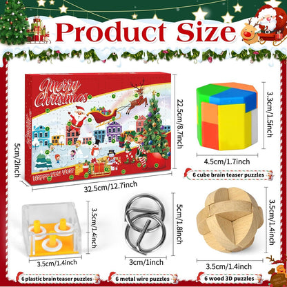 Adventskalender 2024 Kinder 3D Metall Holz Puzzle Weihnachtsgeschenke