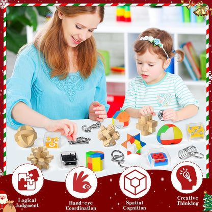 Adventskalender 2024 Kinder, Metall Knobelei, Holz Puzzle, Geschenke