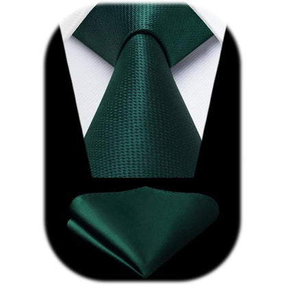Herren Krawatten Set mit Einstecktuch, Klassisch Grün