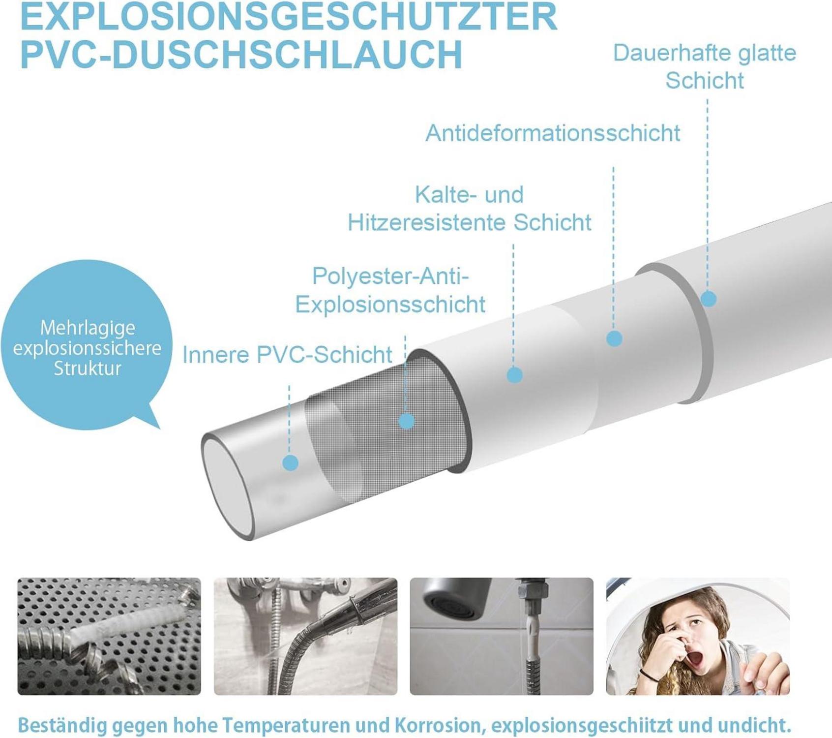 Brauseschlauch PVC 3m Hochdruck Duschschlauch Silber Ersatz