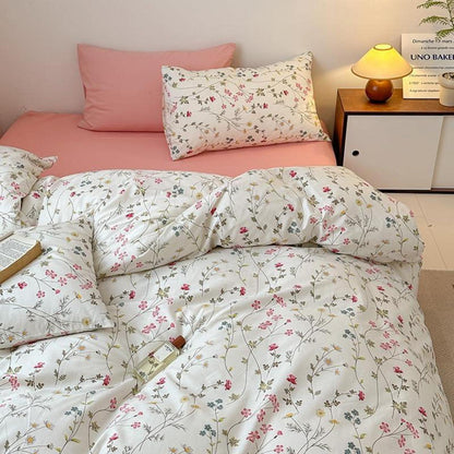Baumwoll Bettwäsche Set Blumen Beige Rosa 220x240 cm