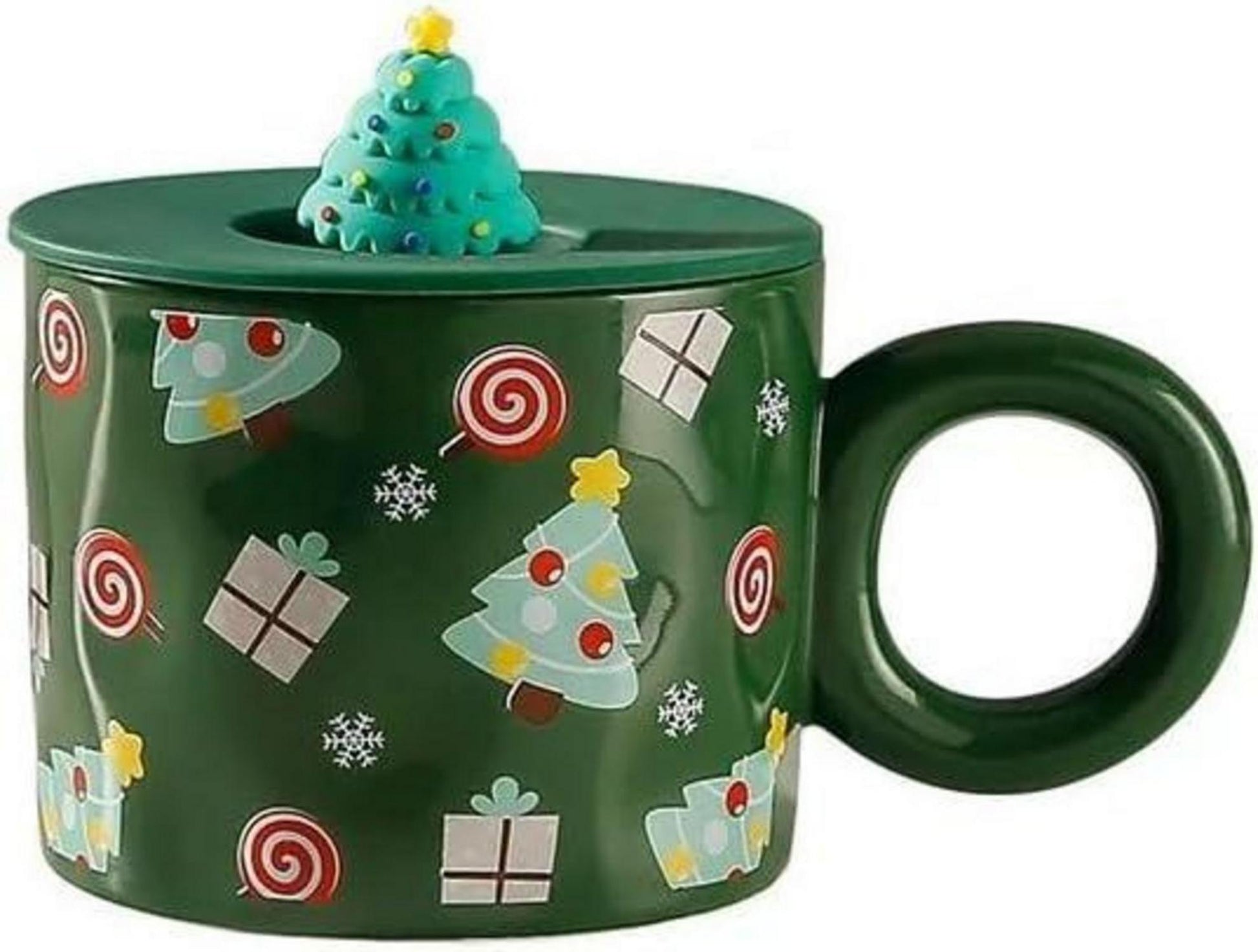 Weihnachtstasse Keramik Kaffeetasse mit Deckel 420ML