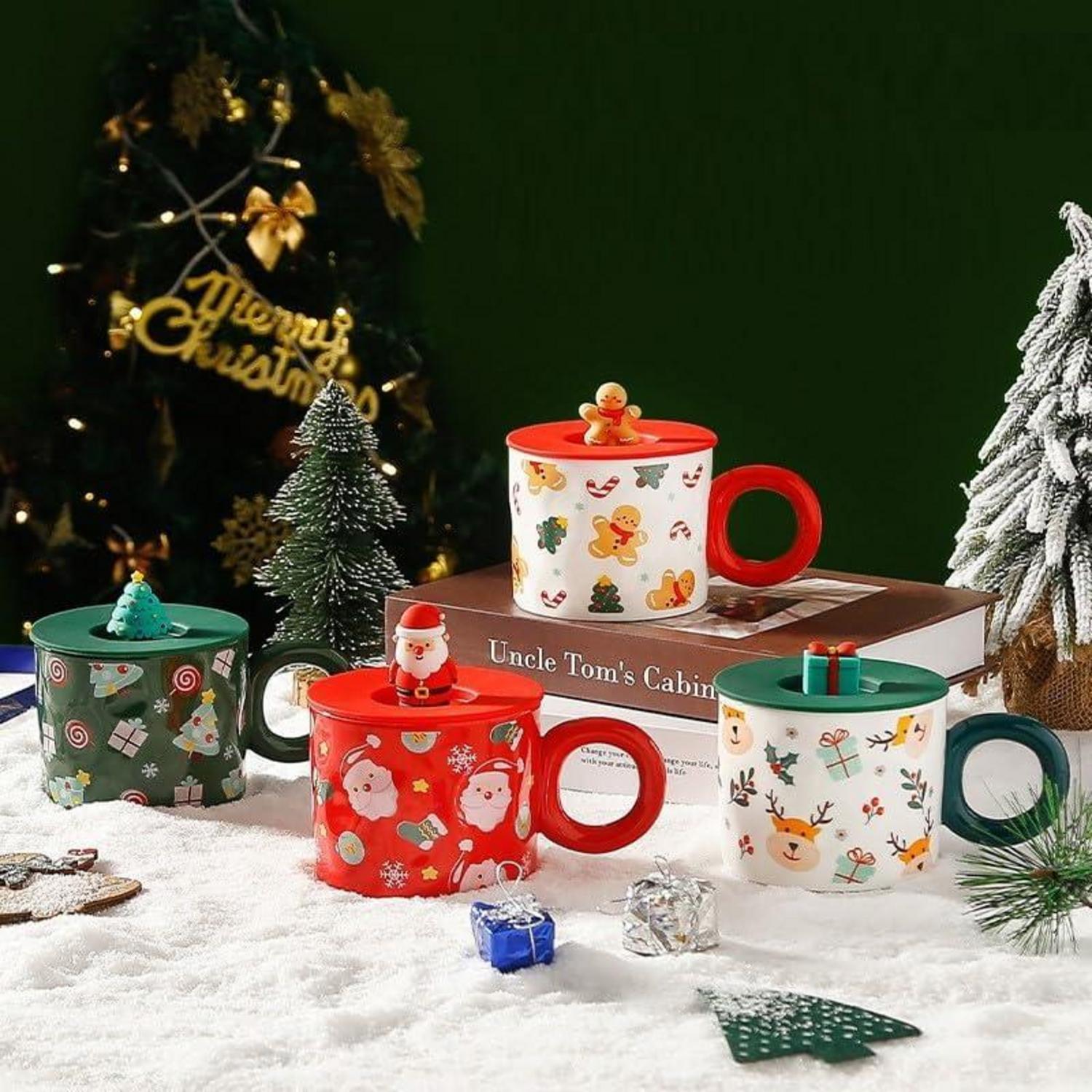 Weihnachtstasse Keramik Kaffeetasse mit Deckel 420ML