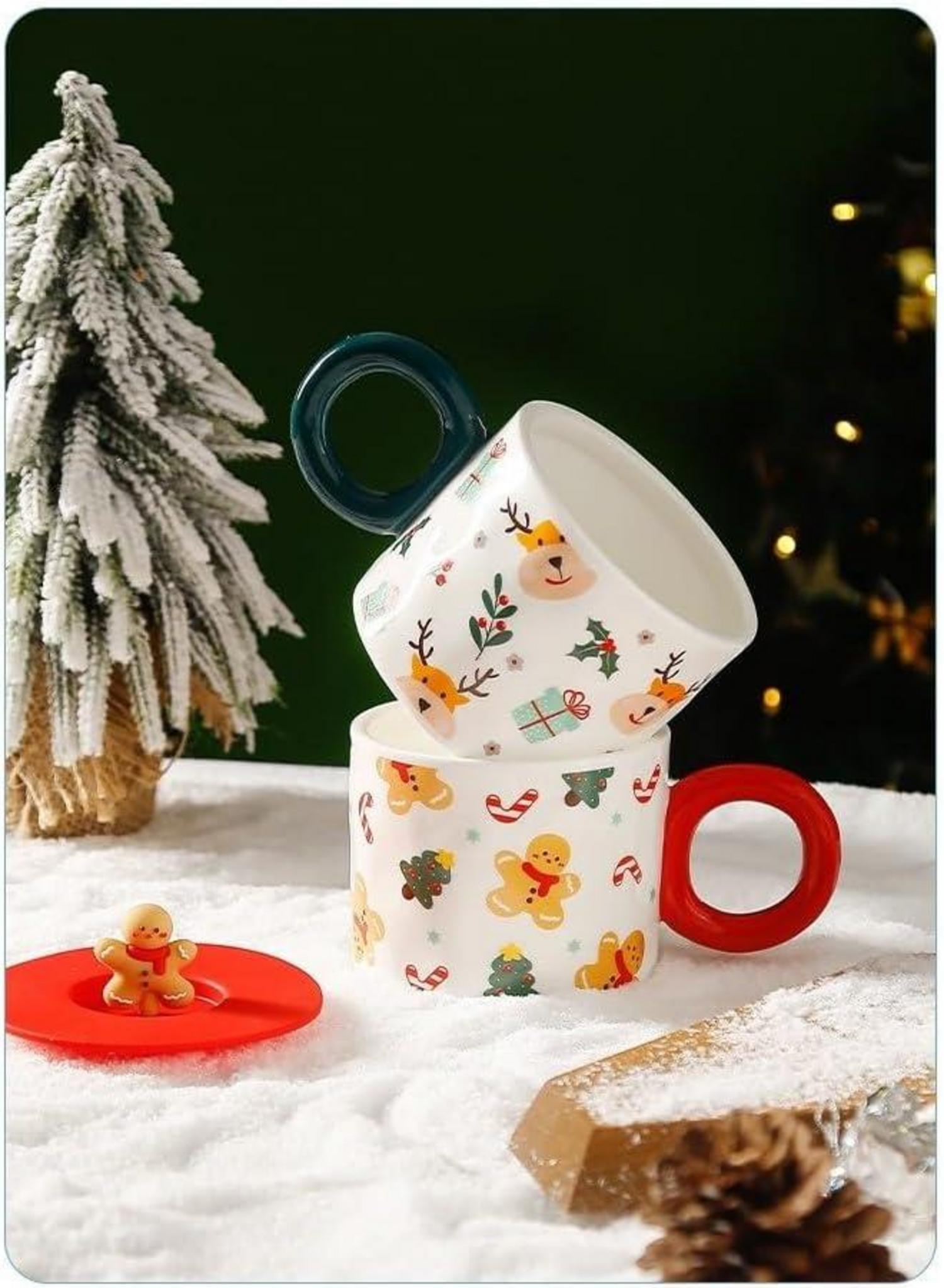 Keramik Weihnachtstasse 420ML mit Deckel für Heiß- & Kaltgetränke