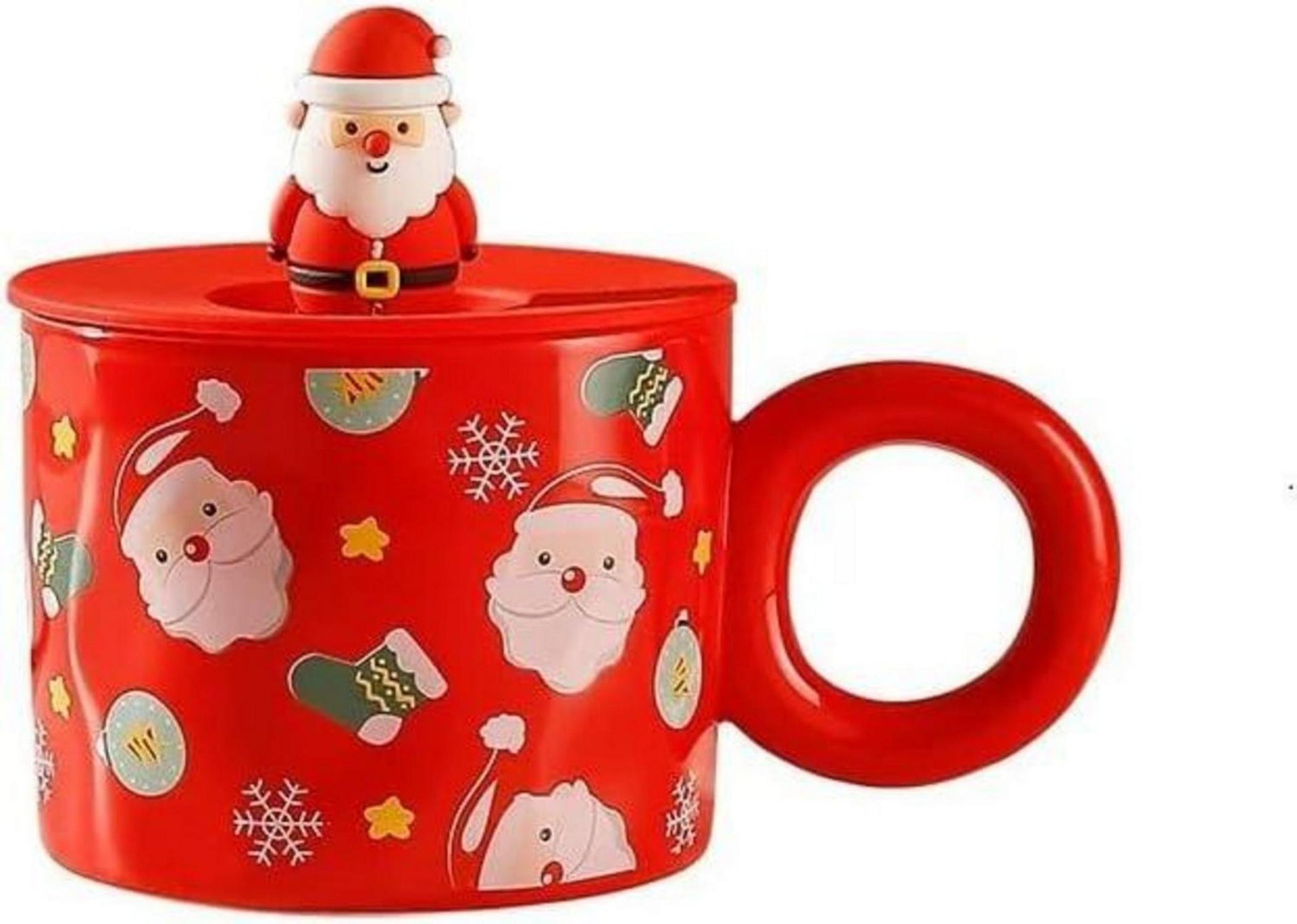 Weihnachtstasse Keramik 420ml Kaffeetasse mit Deckel für